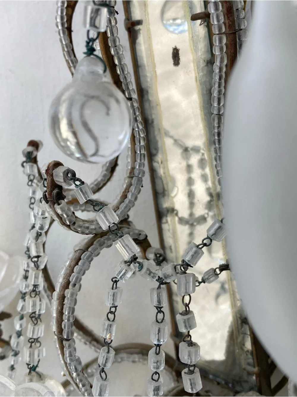 Vintage Italian Macaroni Beaded Glass 3 Light Wall Sconces Pair